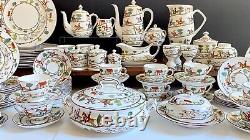 Extensive Hunting Scene dinner set for 12, Crown Staffordshire, England, 94pcs