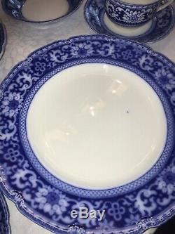 FLOW BLUE CHINA SET 53 Pcs 8 PLACE SETTINGS SERVING WH GRINDLEY GLENMORE ENGLAND