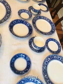 FLOW BLUE CHINA SET 53 Pcs 8 PLACE SETTINGS SERVING WH GRINDLEY GLENMORE ENGLAND