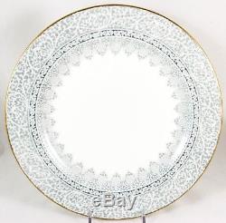 Fab Set 8 Dinner Plates Antique Royal Cauldon England Bone China Gray Gold White