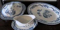 Flow Blue China, Johnson Brothers Tokio Pattern Vintage Late 1800's England Flow