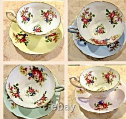 Foley England Bone China Tulip Floral Tea Cup & Saucer Set of 4 Vintage