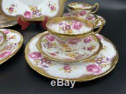 Foley Golden Pink Rose 2726 Tea Set for 4 Cake Plate Bone China England