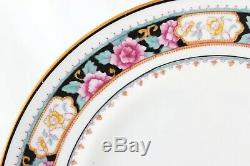 Full Set 12 Dinner Plates Royal Doulton Bone China E9576 Aqua Blue Pink Flowers