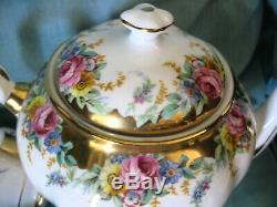 GARLAND tea set cake plate TUSCAN ENGLAND Bone China GOLD roses floral gift old