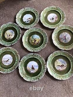 Gorgeous Antique Coalport England Set Of 8 Cabinet Plates w. Hand painted Birds