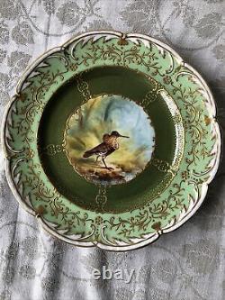 Gorgeous Antique Coalport England Set Of 8 Cabinet Plates w. Hand painted Birds