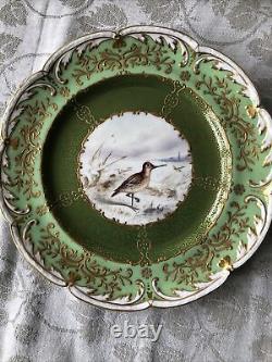 Gorgeous Antique Coalport England Set Of 8 Cabinet Plates w. Hand painted Birds