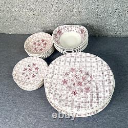 Grindley England Regent 28pc Oval Dinnerware Set Vintage Pink Flowers Vintage