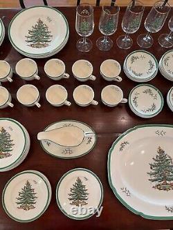 HUGE 88 Piece Vintage Spode Christmas Tree China Dinnerware Serving Set England
