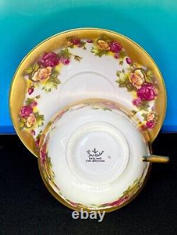 HUGE Royal Chelsea ENGLAND Bone China ANTIQUE Soup TeaCup Saucer GOLDEN ROSE Set