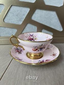Hammersley Bone China Floral Pattern Teacup Saucer Signed England pink set