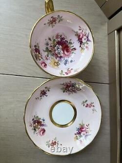 Hammersley Bone China Floral Pattern Teacup Saucer Signed England pink set