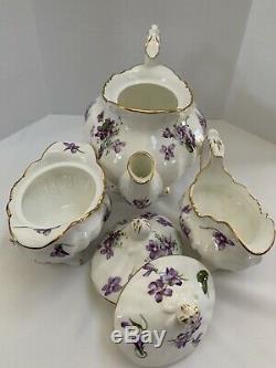 Hammersley England Victorian Violets Pattern Bone China Teapot Cream Sugar Set
