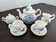 Heirloom Fine Bone China England Mini Tea Set Service 2 Blue Floral 9 Pc