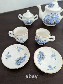 Heirloom Fine Bone China England Mini Tea Set Service 2 Blue Floral 9 Pc