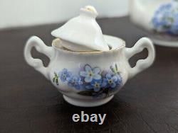 Heirloom Fine Bone China England Mini Tea Set Service 2 Blue Floral 9 Pc