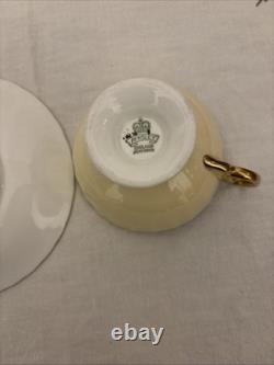 J A Bailey Aynsley England Bone China Cabbage Rose Gold Accent Tea Cup & Saucer