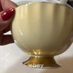 J A Bailey Aynsley England Bone China Cabbage Rose Gold Accent Tea Cup & Saucer