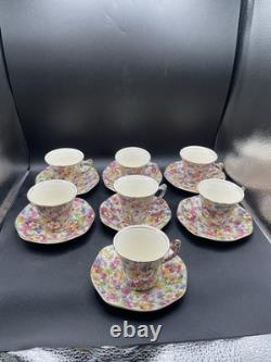 James Kent, Du Barry Chintz Floral Cup & Saucer Bone China, England SET 7