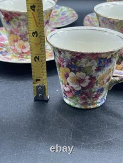 James Kent, Du Barry Chintz Floral Cup & Saucer Bone China, England SET 7