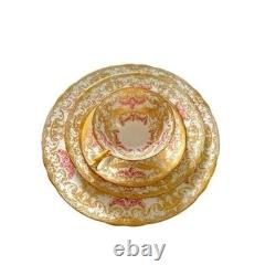 John Aynsley Bone China 7986 00 Place Setting Gold Leaf Ornate Pink Vtg Money