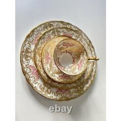 John Aynsley Bone China 7986 00 Place Setting Gold Leaf Ornate Pink Vtg Money