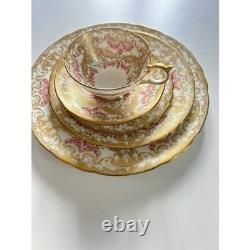 John Aynsley Bone China 7986 00 Place Setting Gold Leaf Ornate Pink Vtg Money