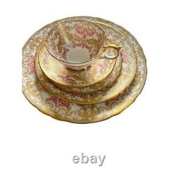 John Aynsley Bone China 7986 00 Place Setting Gold Leaf Ornate Pink Vtg Money