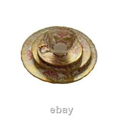 John Aynsley Bone China 7986 00 Place Setting Gold Leaf Ornate Pink Vtg Money