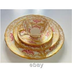 John Aynsley Bone China 7986 00 Place Setting Gold Leaf Ornate Pink Vtg Money