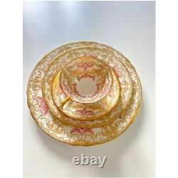 John Aynsley Bone China 7986 00 Place Setting Gold Leaf Ornate Pink Vtg Money