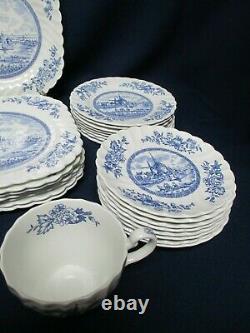 Johnson Bros. England TULIP TIME Blue/White China Dinnerware 43 Piece Set