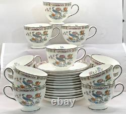 Kutani Crane by Wedgwood of England Bone China 12 Sets Footed Cup and Saucer