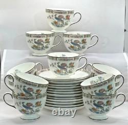 Kutani Crane by Wedgwood of England Bone China 12 Sets Footed Cup and Saucer