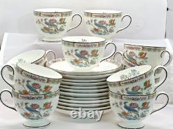 Kutani Crane by Wedgwood of England Bone China 12 Sets Footed Cup and Saucer