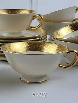 LENOX WESTCHESTER Footed Cup Saucer Sets 8 24K Gold Embossed Trim Never Used