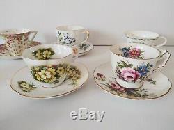 Lot Of 10 English Bone China Teacup & Saucer Sets Floral Royal Albert Aynsley