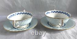 MINTON CHEVIOT BLUE lot of 2 cream soup & saucer sets. Bone china. England