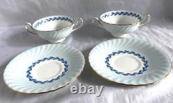 MINTON CHEVIOT BLUE lot of 2 cream soup & saucer sets. Bone china. England