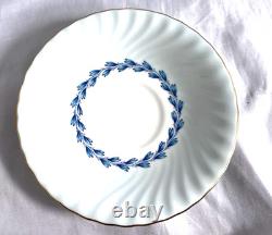 MINTON CHEVIOT BLUE lot of 2 cream soup & saucer sets. Bone china. England