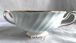 MINTON CHEVIOT BLUE lot of 2 cream soup & saucer sets. Bone china. England