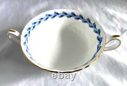 MINTON CHEVIOT BLUE lot of 2 cream soup & saucer sets. Bone china. England