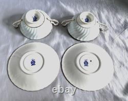MINTON CHEVIOT BLUE lot of 2 cream soup & saucer sets. Bone china. England