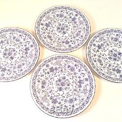 MINTON SHALIMAR Set 4 Dinner Plates 10.75 D Blue Floral Trim Bone China ENGLAND