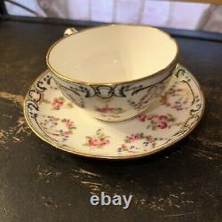 MINTONS tea cup and saucer Gold Rim teacup painted roses 1900s England Beautiful