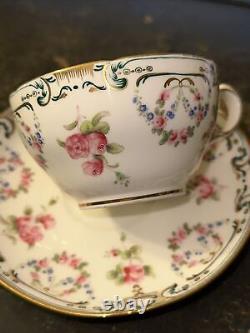 MINTONS tea cup and saucer Gold Rim teacup painted roses 1900s England Beautiful