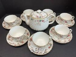 Minton Ancestral Gold Trim Bone China Teapot Saucers N Cup Set Of 24 Pcs England