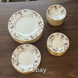 Minton Ancestral S-376 Dinner Plates Set of 12 Bone China Floral Gold England