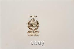 Minton Aragon Set of 8 Salad Plates Bone China England Gold Scrolls Olive Green